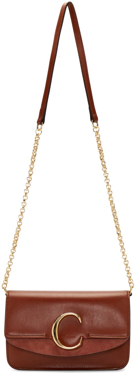 chloe c chain clutch brown|Bags .